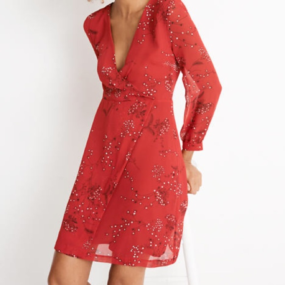Madewell Wrap-Front Dress Red Floral Hazelwood